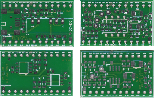 Four analog::blocks Pre-routed Prototype Boards for power supply and operational amplifier circuits